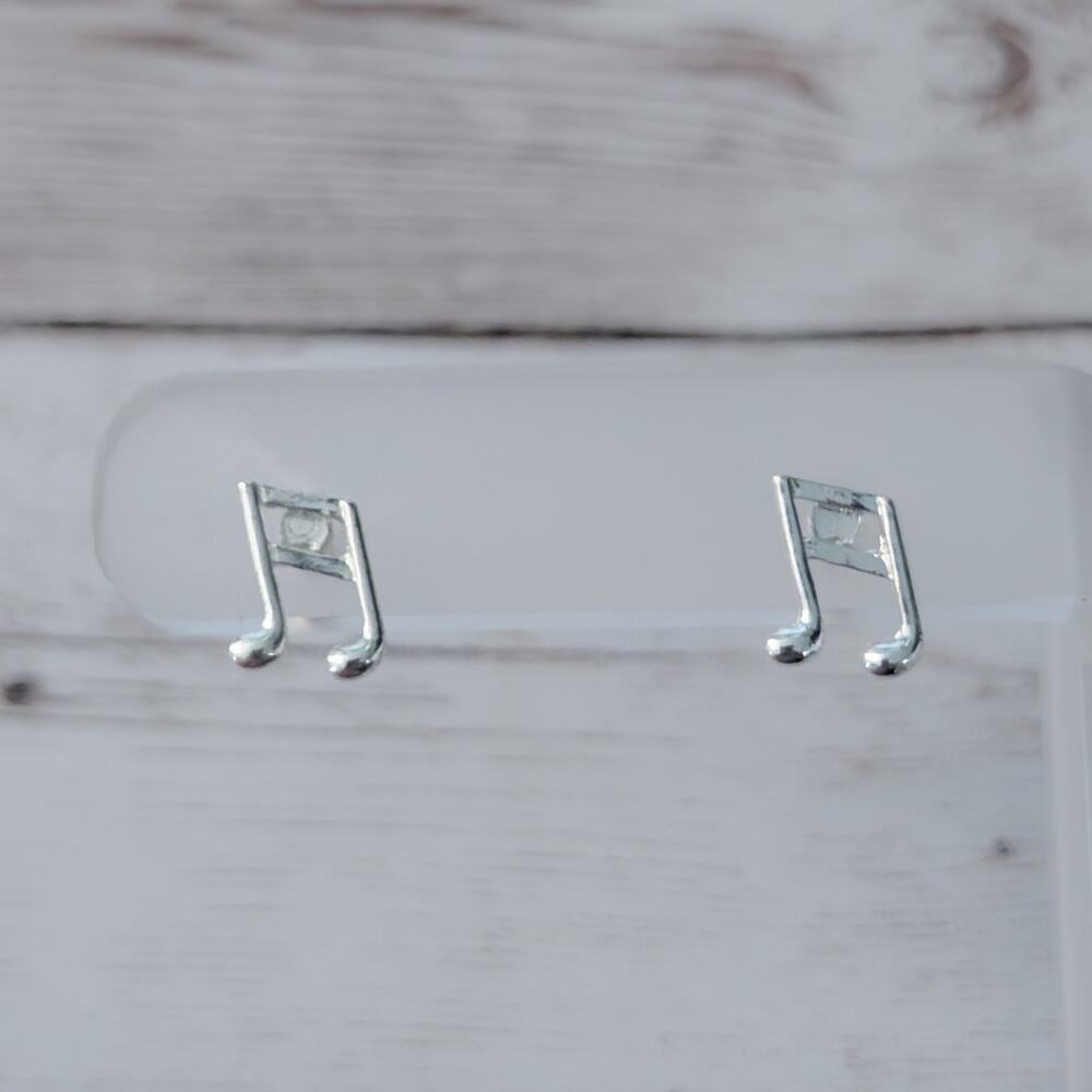 Music Note Silver Tone Stud Earrings